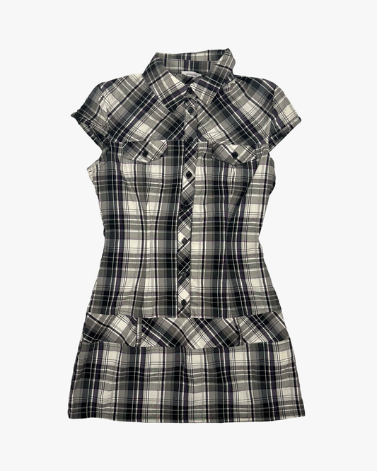 PIMKIE CHECK BUTTON UP DRESS - XS