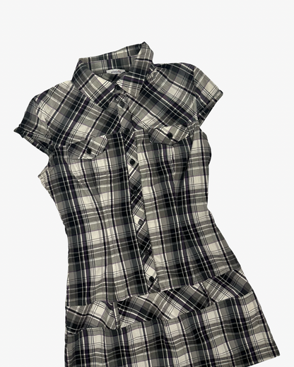 PIMKIE CHECK BUTTON UP DRESS - XS